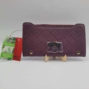 Badgley Mischka Plum Quilted Long Cardholder Wallet Women's Bag Snap Zi…